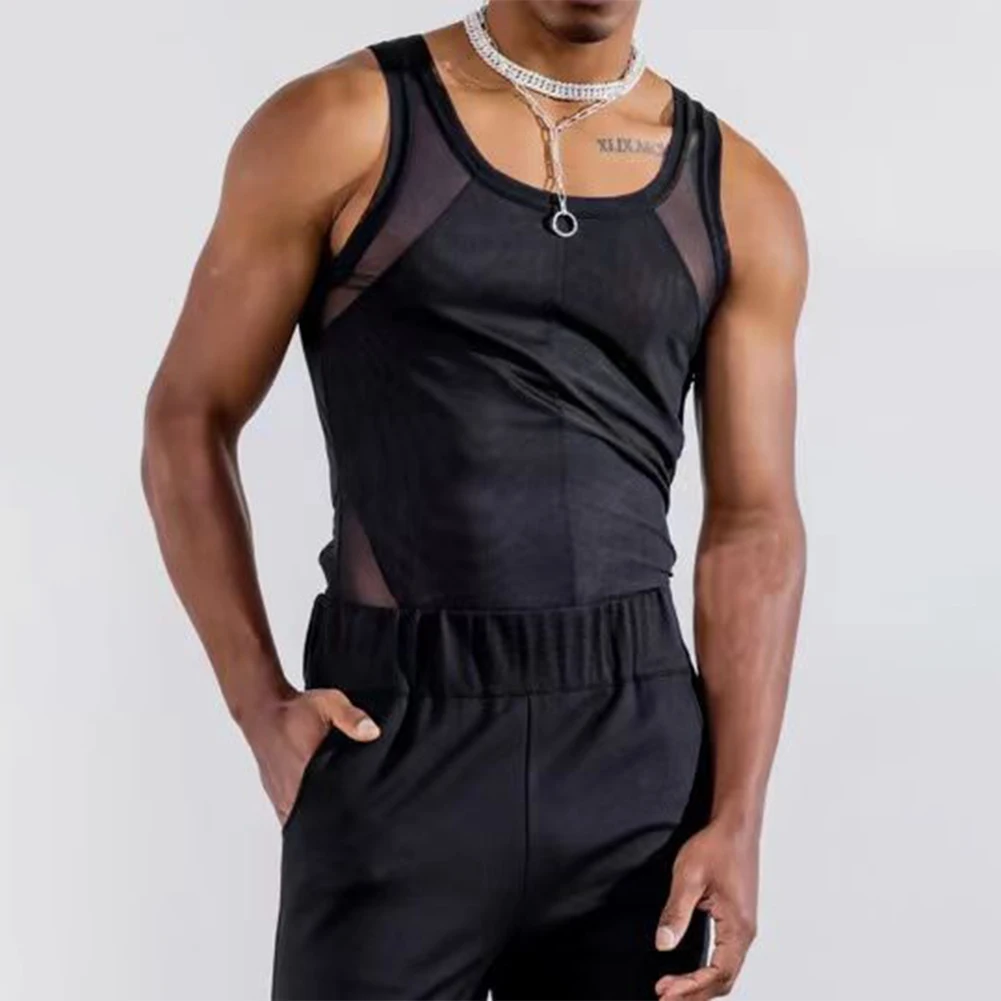 

Sexy Men Sleeveless Tank Tops Fitness Gym Sport Vest Muscle Tee Top Singlets Casual Breath Mesh Patchwork Undershirts Streetwear