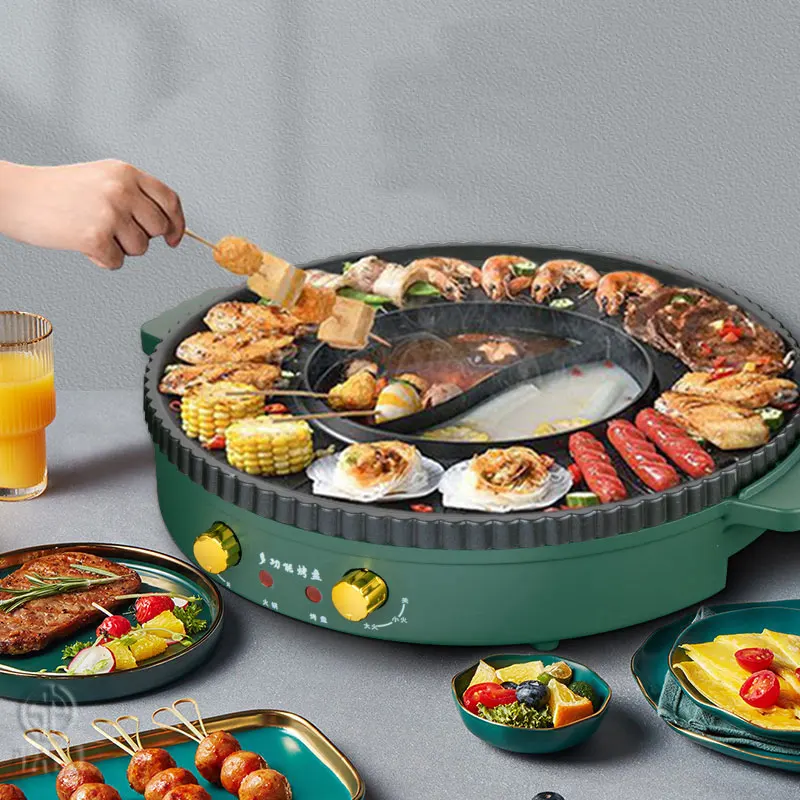 

Korean Grill Pan Round Party Terrace Beach BBQ Plate Non-Stick Bakeware Barbecue Tray BBQ Grilling Multifunctional Hot Pot