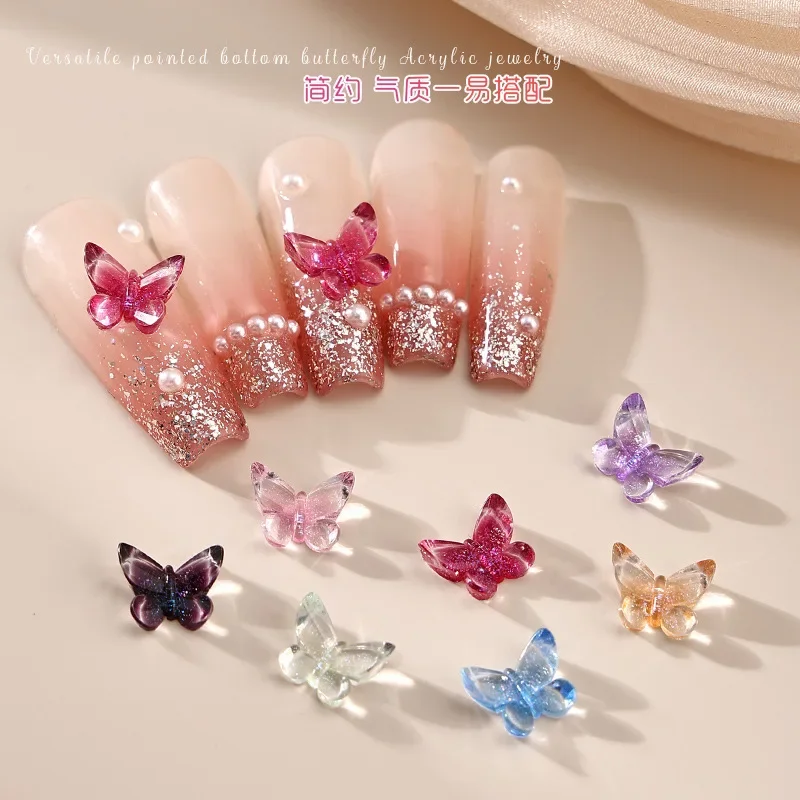 

30pcs 3D Ice Resin Butterfly Nail Charms Bulk 7Colors Cute Butterfly Glitter Nails Art Decorations Supplies Jewelry Accessories