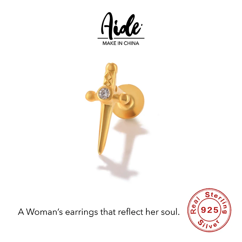 

Aide S925 Sterling Silver Sword Design Stud Earrings 18K Real Gold Noble Stud Earring Mother's Day Gift Earring Matching 2022
