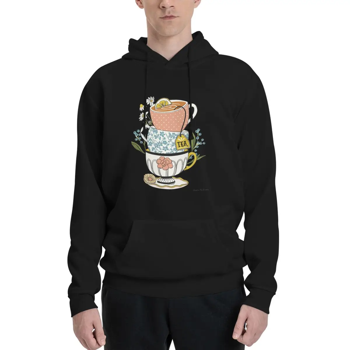 

3 Vintage Stacked Tea Cups Polyester Hoodie Men's Women's Sweater Size XXS-3XL