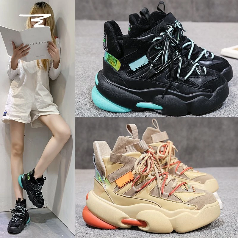 

2021 Autumn New Style Women Shoes Platform Sneakers PU Leather Woman High Top Black Shoes