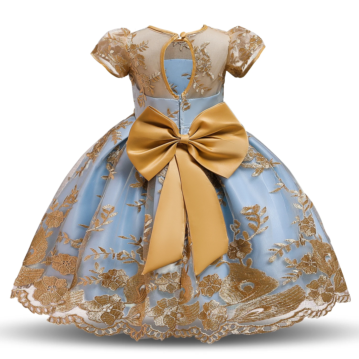 Luxury Embroidery Elegant Kids Girls Princess Party Dresses Floral Vintage Ceremony Formal Gown Children Lace Birthday Costume
