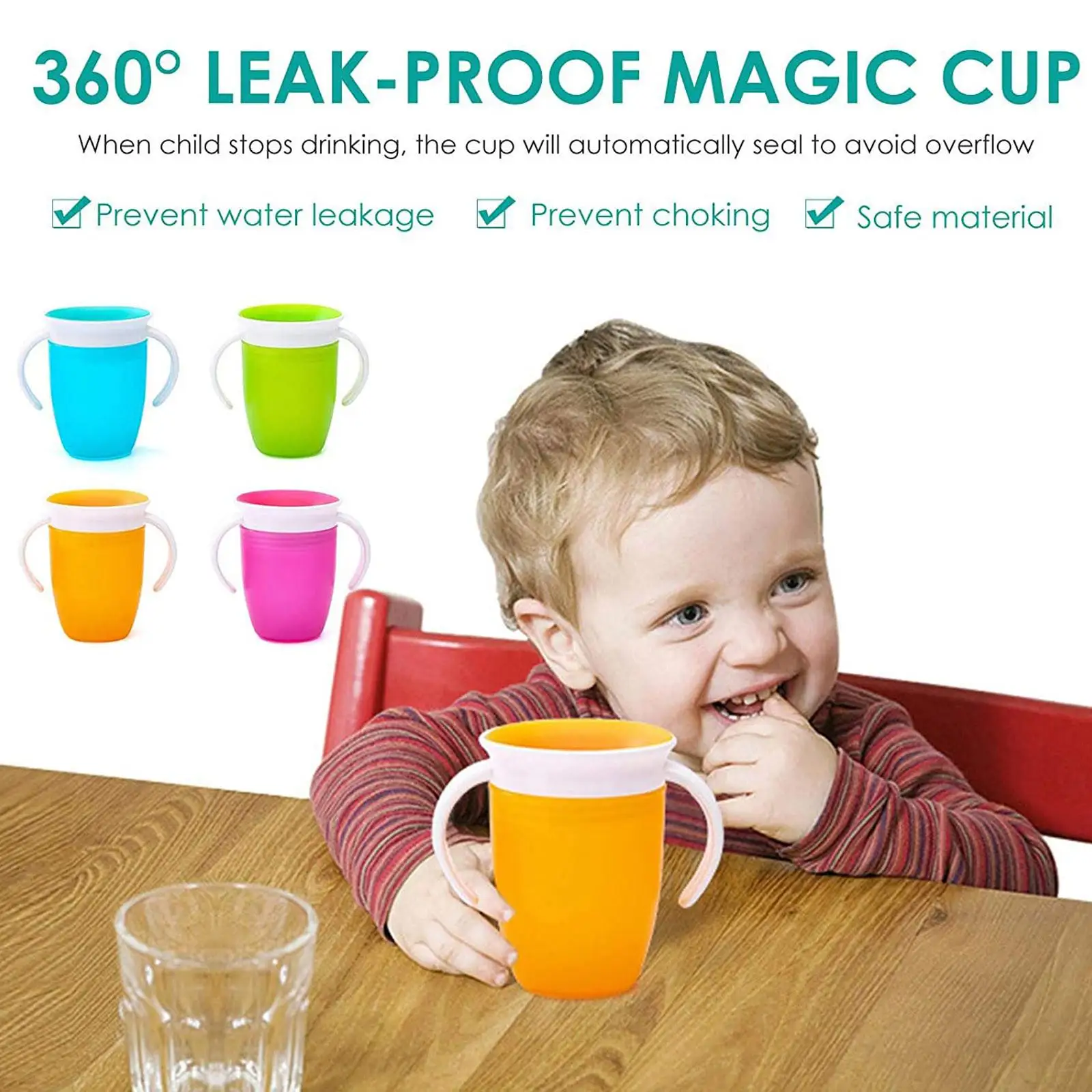 360 Degrees Can Be Rotated Baby Learning Drinking Cup with Double Handle Flip Lid Leakproof Infants Water Cups