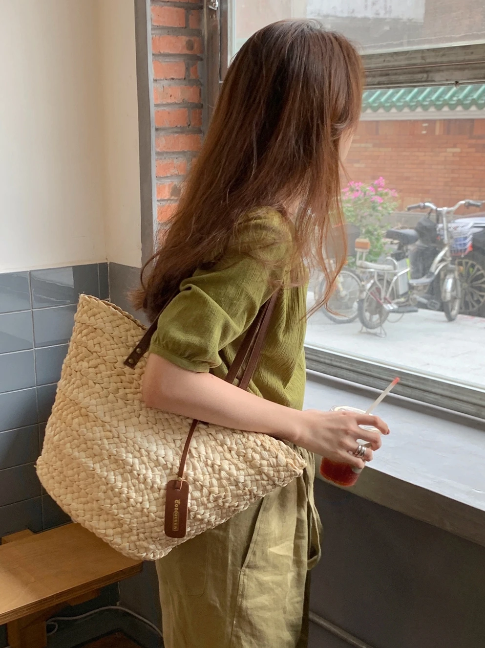

Women Vintage Tote Bags for Women Side Bags for Ladies French Style Shoulder Large Husk Woven Straw-Weaved Bag Beach Bag