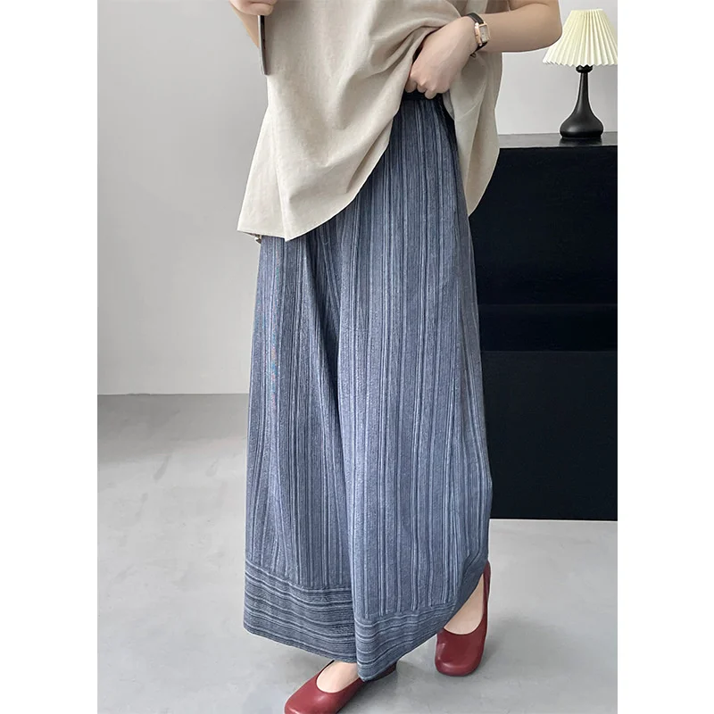 

Широкие брюки в полоску с эластичным поясом, женские свободные Узкие прямые брюки с высокой талией