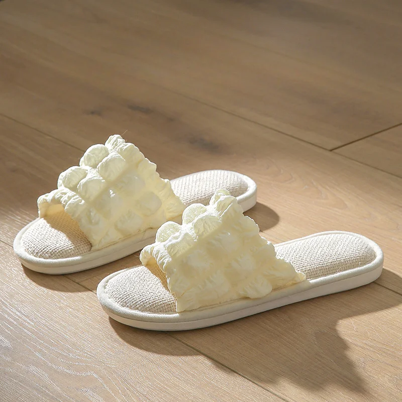 Women's Sweet Flax Home Slippers Summer Linen Lovely Casual Non-slip Soft Comfy Light Leisure Open Toe Beach Slides Indoor Shoes