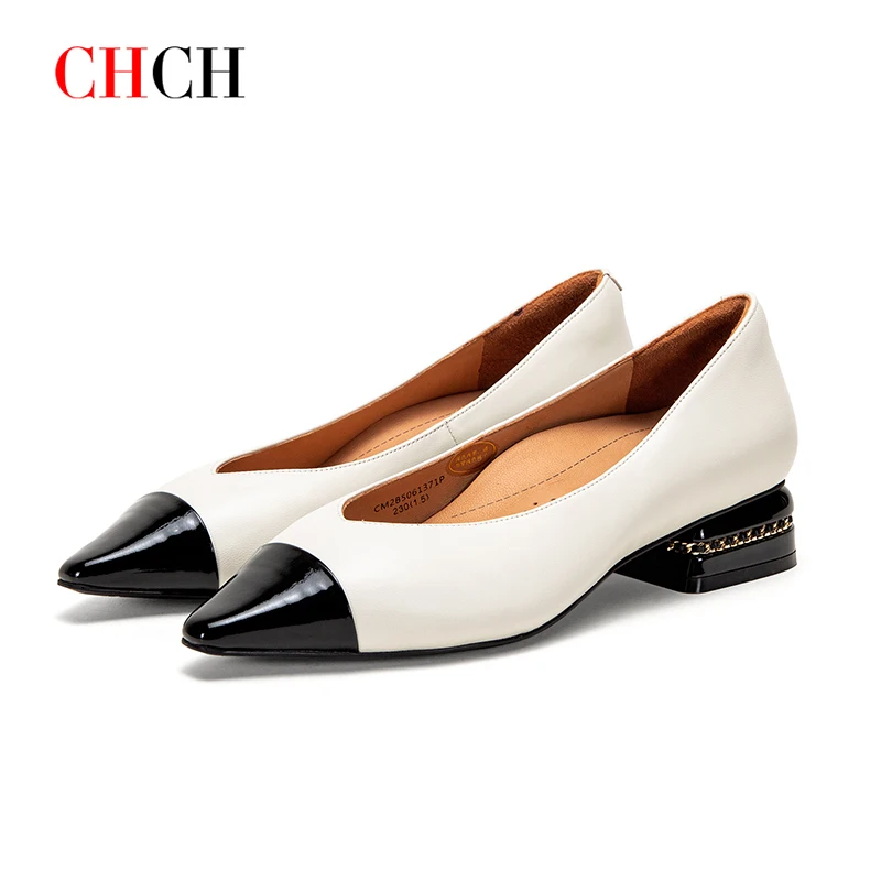 

CHCH 2023 New Women Elegant Low Heels Comfortable Sheepskin Fashion Square Buckle Brick Balance Shaping Corrective Women Shoes