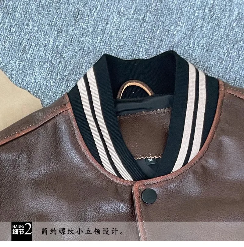 Высококачественная потертая куртка в стиле ретро коричневая из воловьей кожи Tea