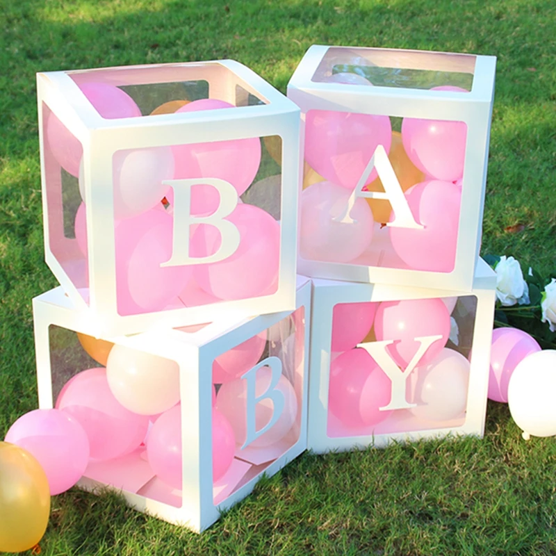 Transparent Letter Box Baby Shower Birthday Wedding Custom Name Balloon Box Wedding Decoration Boy Girl Gender Reveal