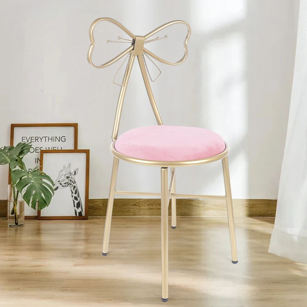 Luxury Chair Beautiful Butterfly Chair Pink Butterfly Knot Dressing Backrest Vanities Chair 17.7" Gold Metal Frame Lounge Seat