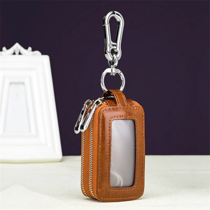 

New Arrival Pu Leather Men Car Key Holders Housekeeper Multifunctional Double Zipper Square Home Key Case Women Key Wallet