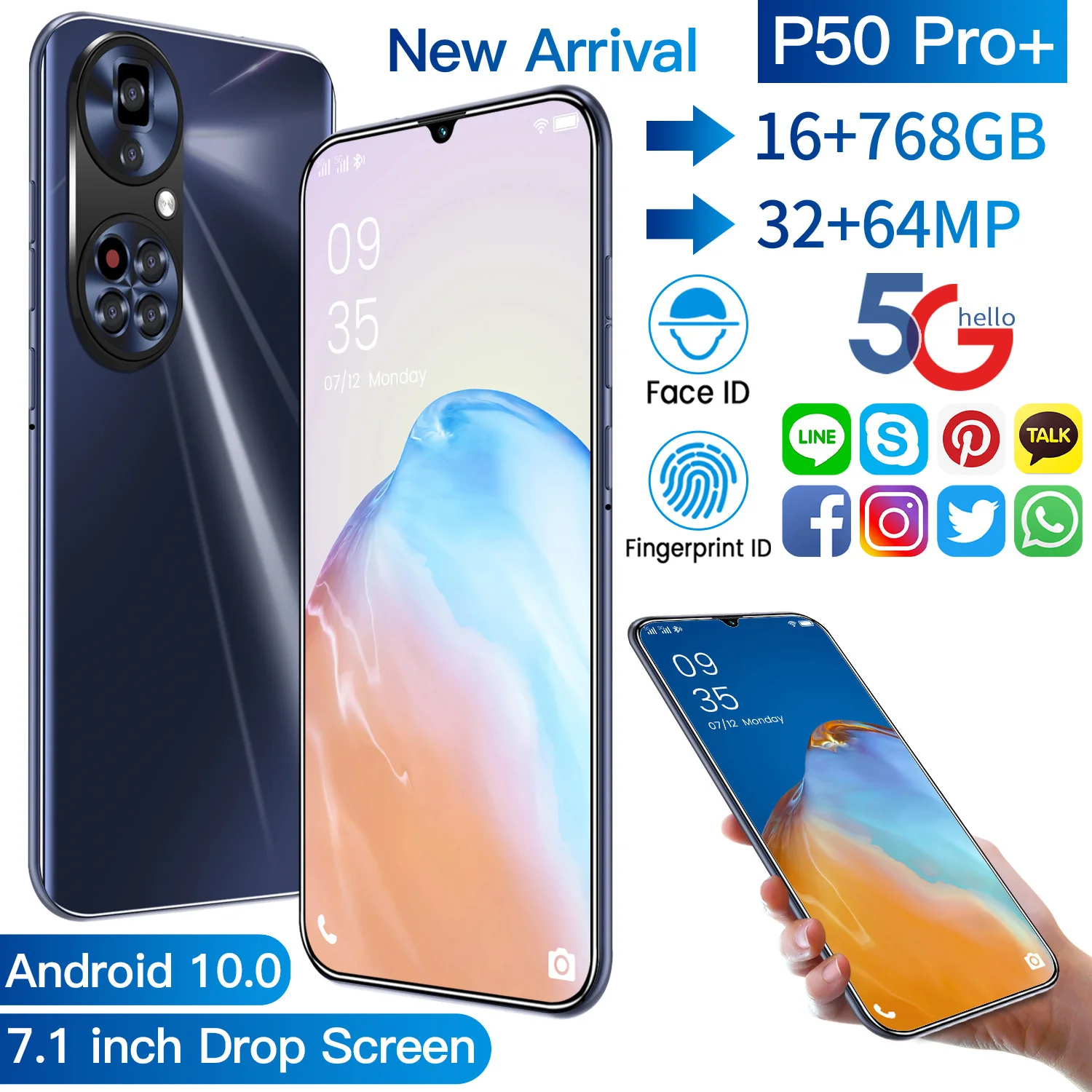 

Смартфон Android 10 P50 Pro, 7,1 дюйма, 16 ГБ + 768 ГБ