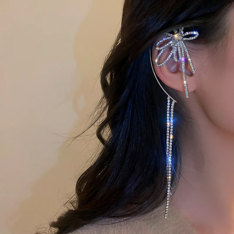 

Diamond Flower Long Tassel Ear Hanging Single Sweet Earrings For Women Korean Fashion Earring Daily Birthday Party Jewelry Gifts