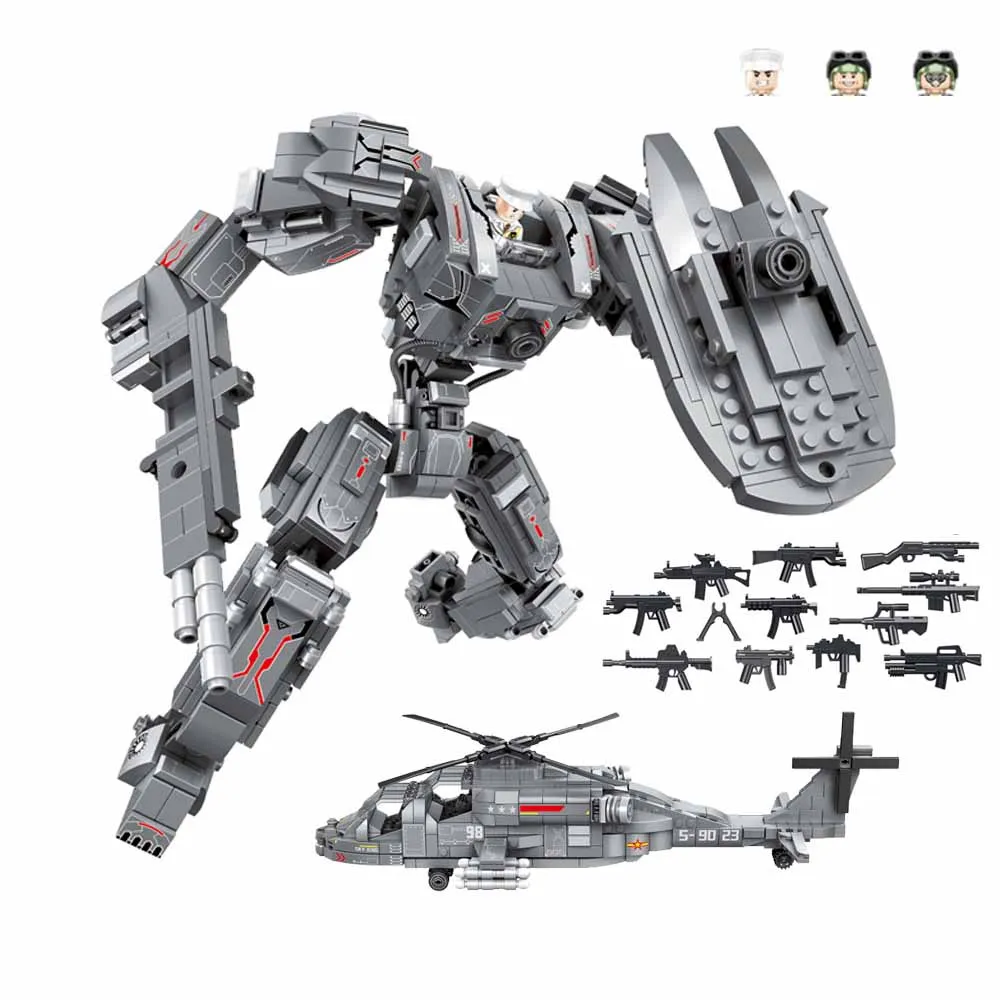 

New Building Blocks Military Series 98 Helicopter Gunship Shape-shifting Robot 2in1 Model Toys Children Boy Christmas Toys Gift