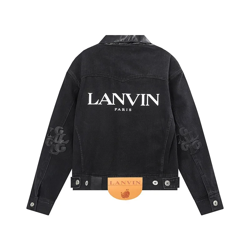 

Новинка 2024 года, куртка Lanvin tide с кожаным воротником и длинными рукавами и принтом логотипа в стиле ретро, джинсовая куртка для мужчин и женщин с одним и тем же вариантом