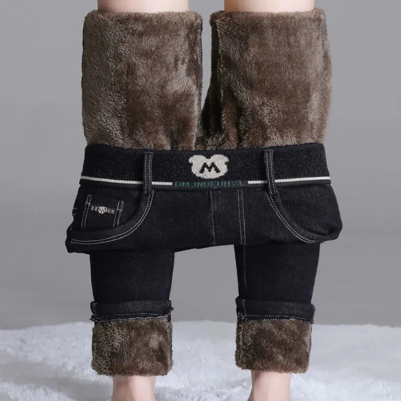 

2022 High Quality Winter Thick Fleece High Waist Warm Skinny Jeans Women Stretch Pencil Pants Mom Casual Velvet Jeans Trousers