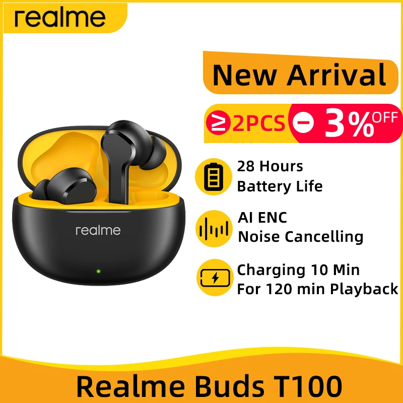 TWS-наушники realme Buds T100, Bluetooth 5,3, с шумоподавлением - наушники