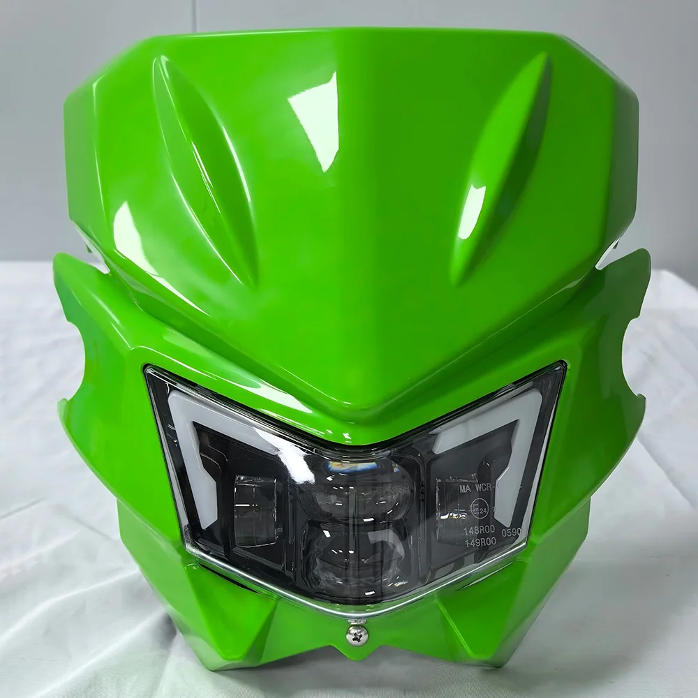 Фото Светодиодная фара с ДХО для мотоциклов Kawasaki KLX125 D-Tracker, KLX150, KLX 125, 150 (2010-2016), в сборе, E24, 23007-0146 №2