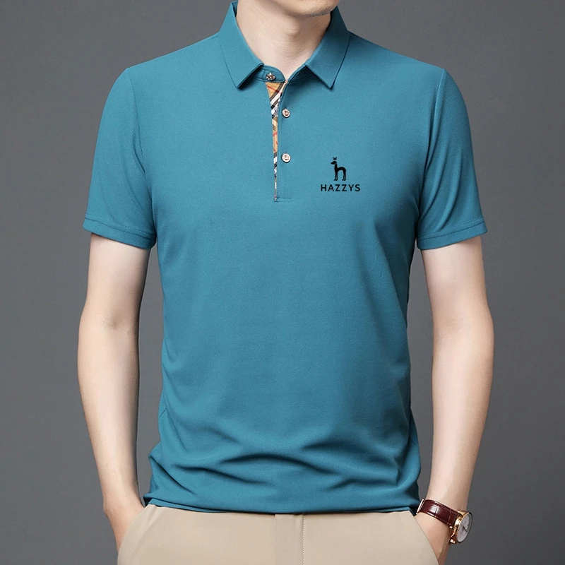 

Embroidery Logo HAZZYS Luxury Brand Mens Polo Shirts Summer Short Sleeve Cotton Casual Thin Tops Fashion Loose Stamp Tops Tees