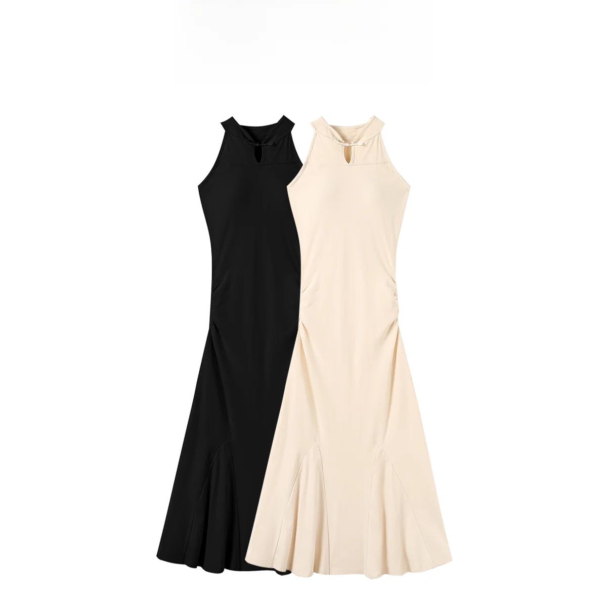 Женское длинное облегающее платье-футляр с застежкой на шее в китайском стиле