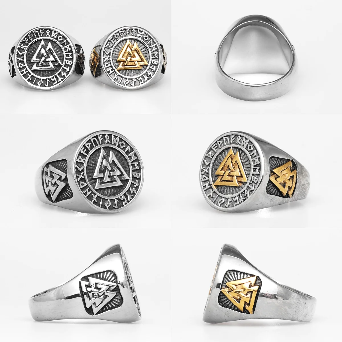 Nordic Viking Odin Triangle Stainless Steel Mens Rings Punk Trendy for Male Boyfriend Biker Jewelry Creativity Gift Wholesale images - 6