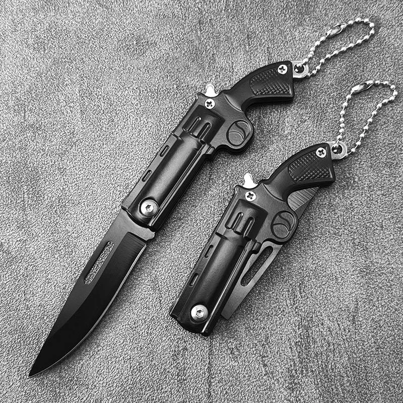 Mini Gun Shape Folding Knife Stainless Steel Multi Fuction Easy Carry Keychain Rescue Hunting Outdoor Tactical EDC Camping Tool