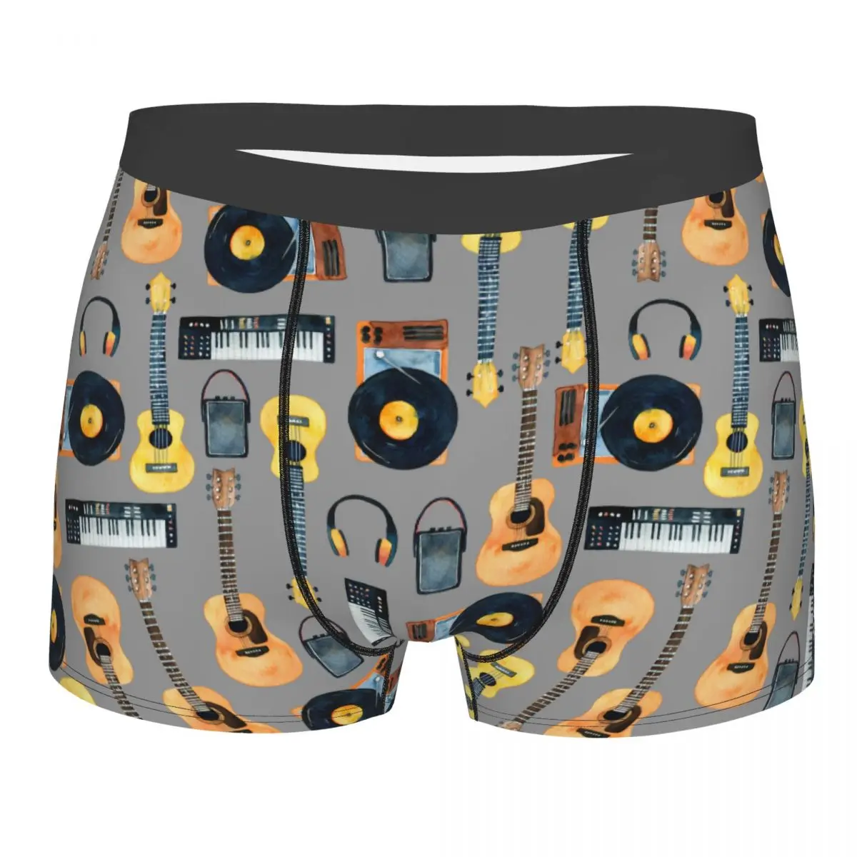

Men Colored Guitar Piano Column Vinyl Record Player Ukulele Headphones Underwear Boxer Shorts Panties Male Underpants S-XXL