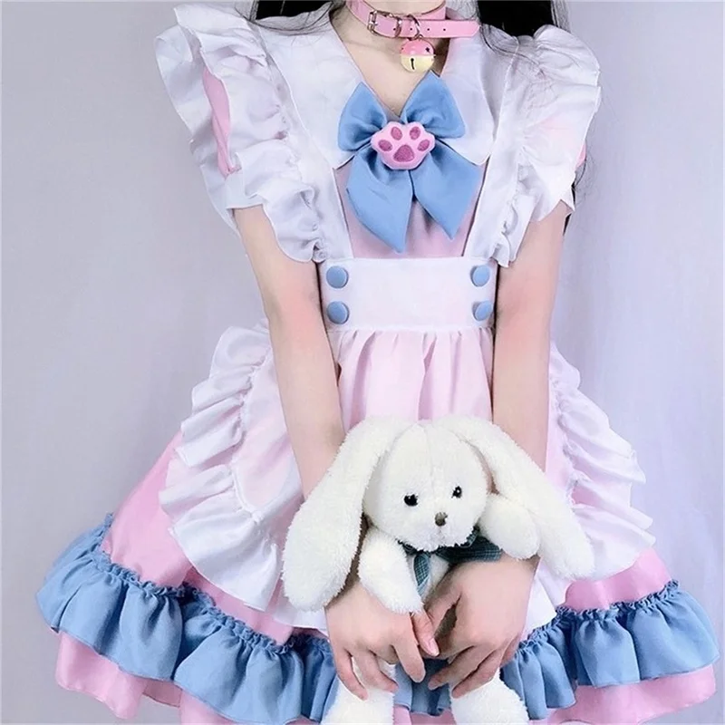 Anime Maid Outfit Pink Blue Cute Gangster Cosplay Loli Lolita Skirt Two-dimensional Costume Halloween Costumes For Women Cosplay