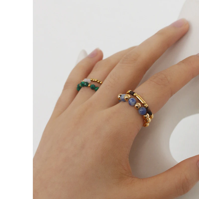 

Natural Stone Crystal Energy Beads Rings For Women Simple Adjustable Wedding Ring Bohemian Jewelry