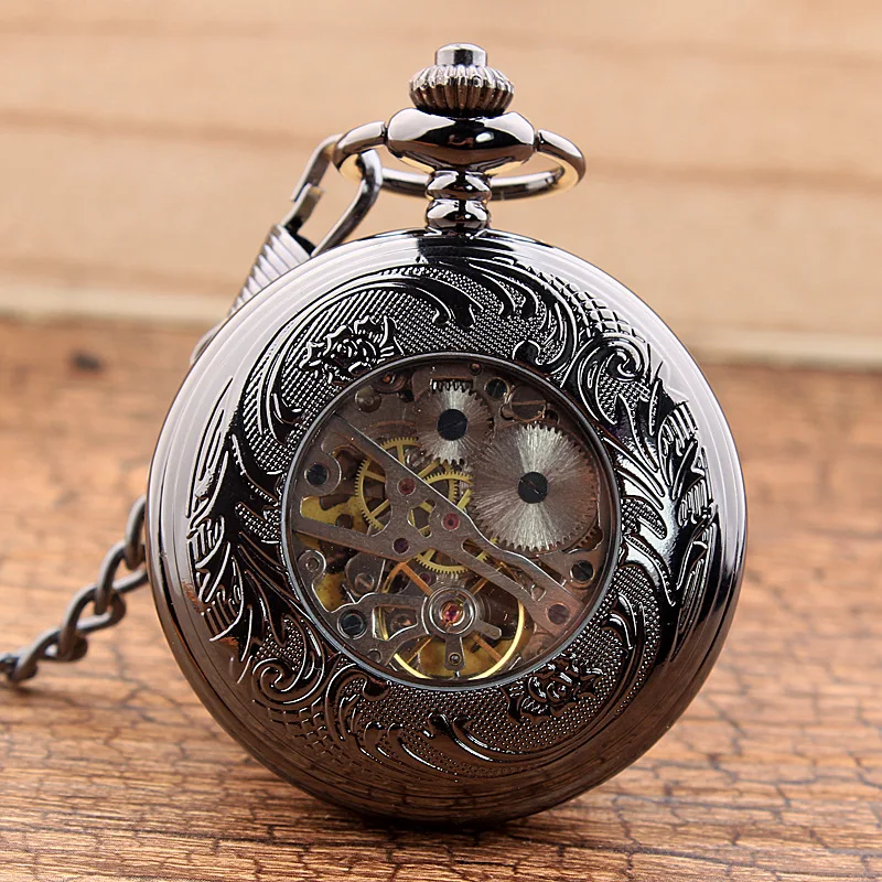 Top Luxury Gear Gun Black Mechanical Pocket Watch Retro Flip Hollow Pocket Watch Clock Timer Gifts To Lovers And Elders