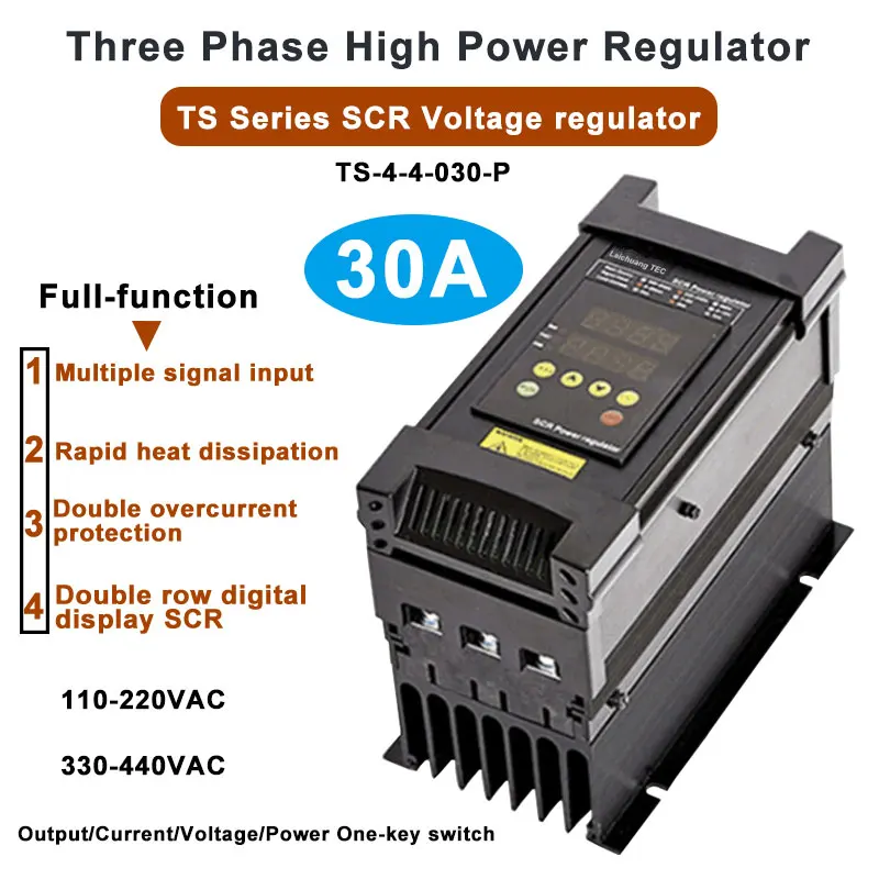 

30A 3 phase 110-440VAC SCR power controller voltage regulator with RS-485 0-10V, 4-20mA, 0-5V control signal