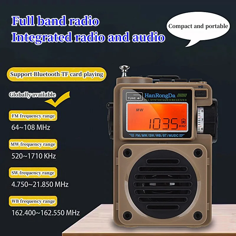 HRD-701 портативный FM/SW/MW/WB Полнодиапазонный цифровой радиоприемник сабвуфер