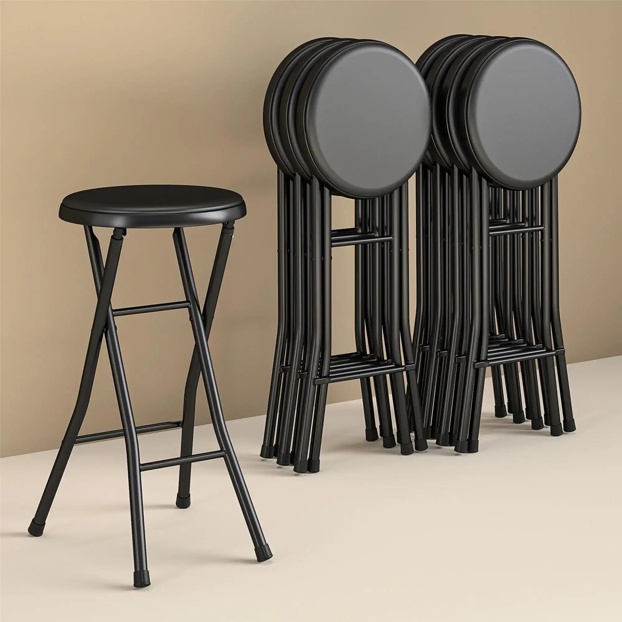 

Folding Metal Stool, Black Multi-Purpose Seating Folds Flat