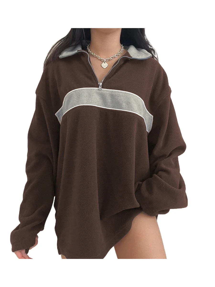 

Women Casual Wild Zipper Sweatshirt Oversized Loose Long Sleeve