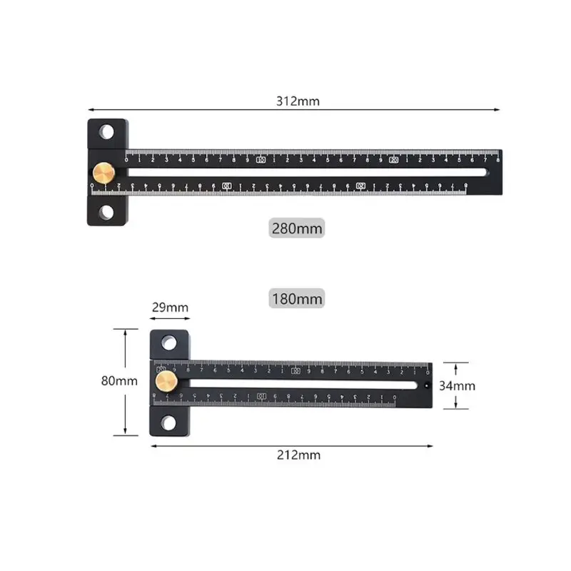 Алюминиевый сплав 180/280 мм шкала метрическая мера разметочная линейка для T-стиля