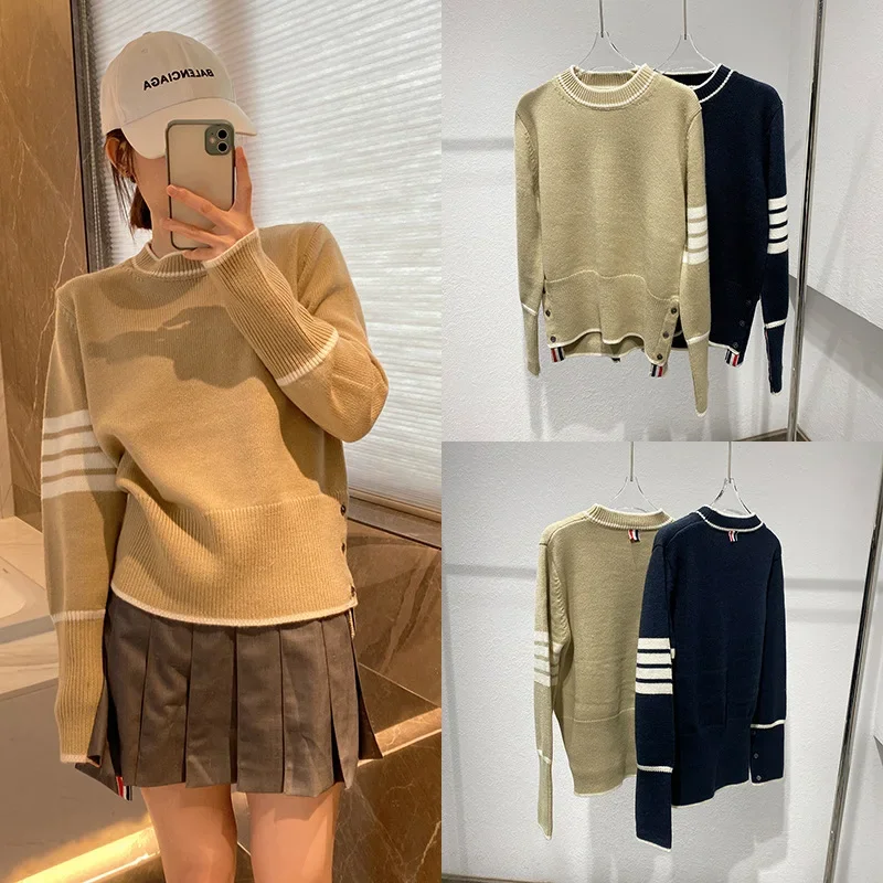 

High Quality Korean TB College Style Knit Shirt with Short Front and Long Back Casual Design Feel Top Sweater 23 Autumn/winter
