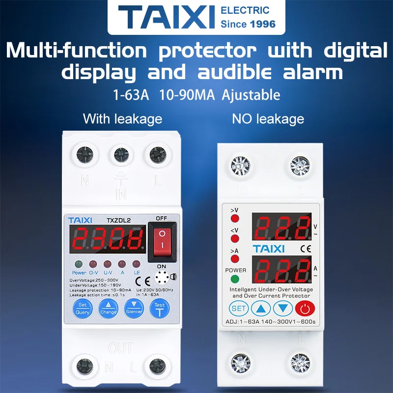 

adjustable Self-recovery over voltage and under voltage protector 60A 40A RCBO Lightning Surge Power Leakage protector