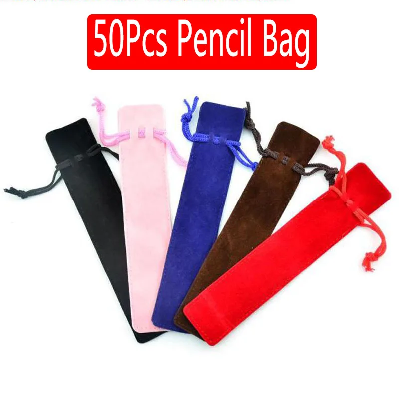 

Single Holder With Office Color 50pcs School Wholesale Pen Pencil Velvet Gift Lot Pen Case Gif Supplies Rope Pouch Per Bag