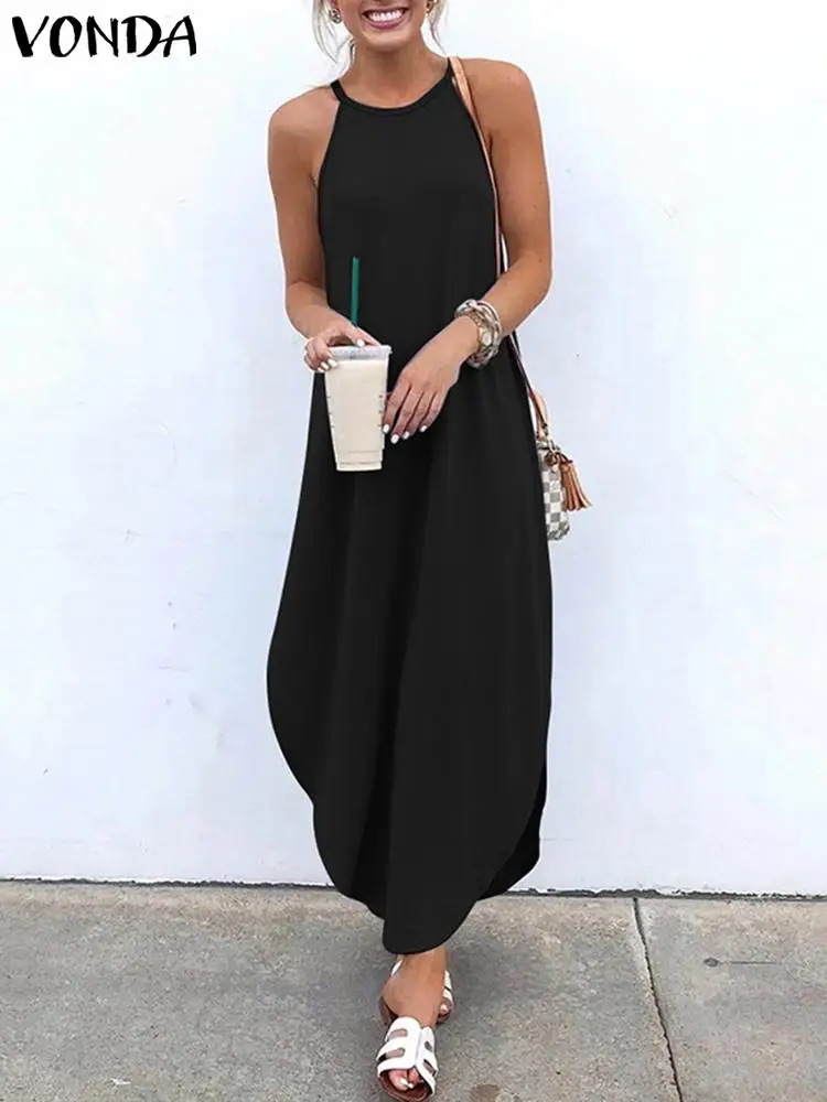 Сексуальное длинное платье-макси с лямкой на шее 2024 VONDA женские богемные платья