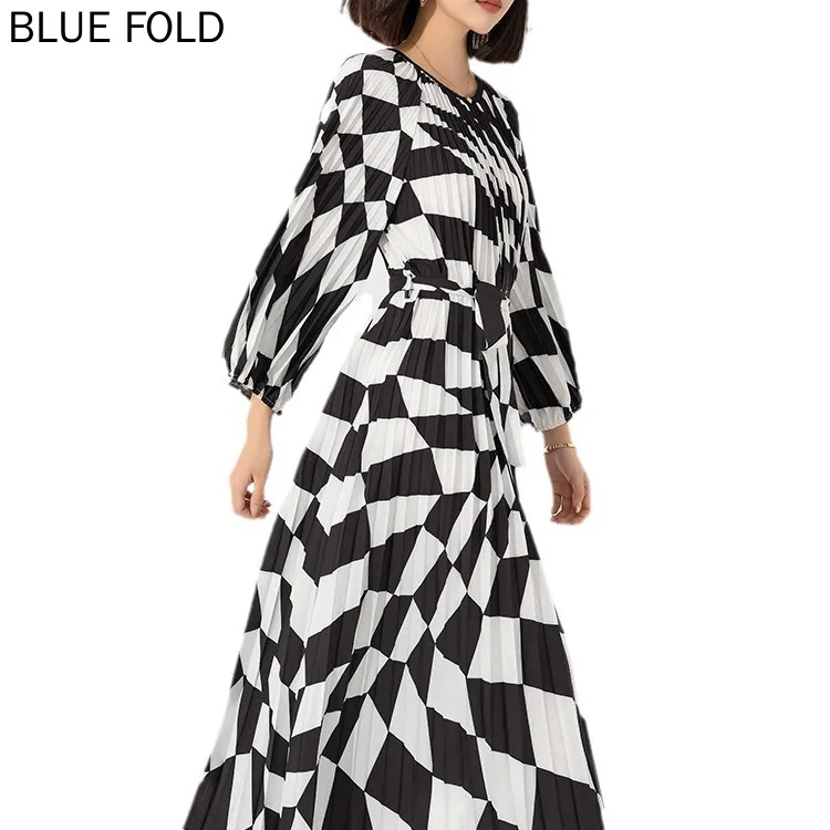 MIYAKE-Длинное свободное платье большого размера с длинным рукавом принтом пуловер