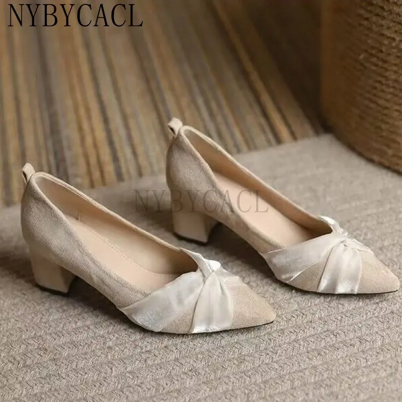 Spring Summer Shoes Woman European Brand Ladies Flats Silk Bow-knot Espadrilles Shoes Pointed Toe Pumps Fashion New Shoes 34-40