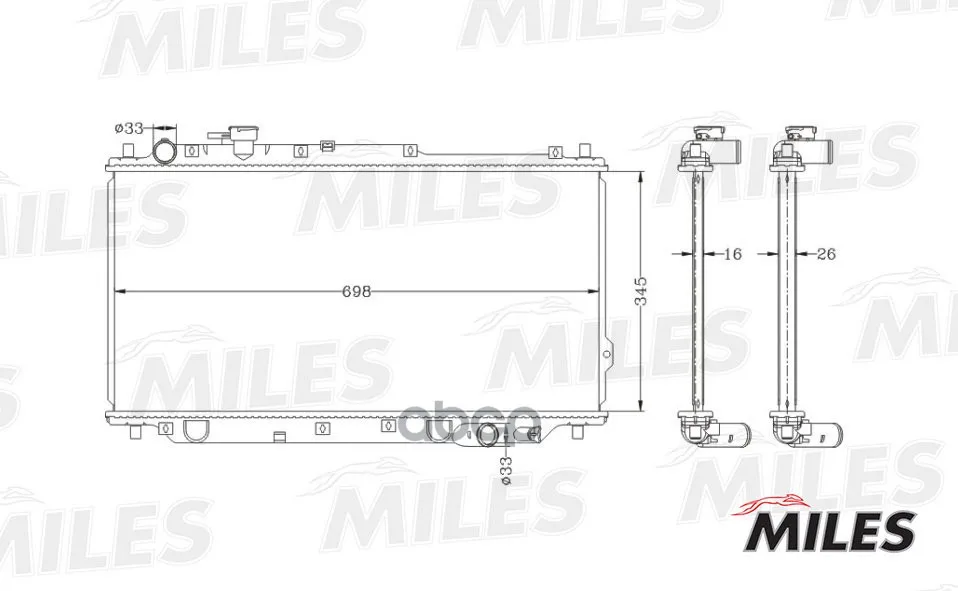 Радиатор охлаждения двигателя (паяный) KIA SHUMA 1.5-1.8 96-) MILES арт. ACRB011