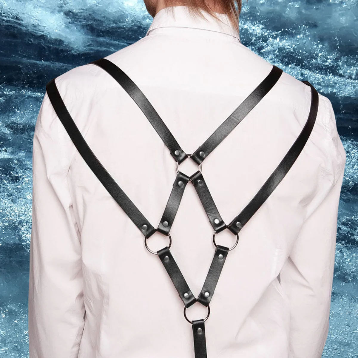 

New Leather Men Sexy Harness Belt Punk Goth Chest Body Bondage Adjustable Harness Straps Gentleman Shirts Matching Accessories