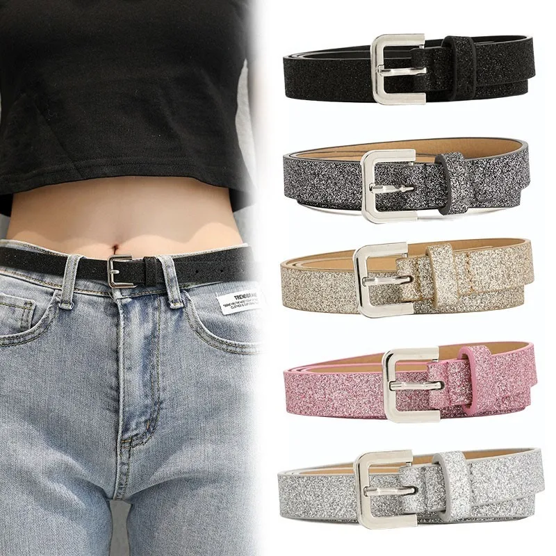 Shiny Pu Women's Belt Pin Buckle Jeans Belt Student Youth Dress Belt for Female