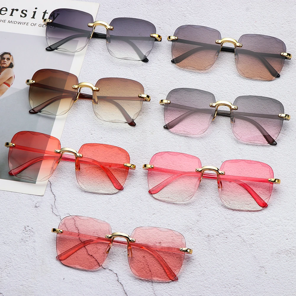 

Tinted Transparent Vintage UV400 Square Rimless Sunglasses for Women Eyewear Shades Frameless