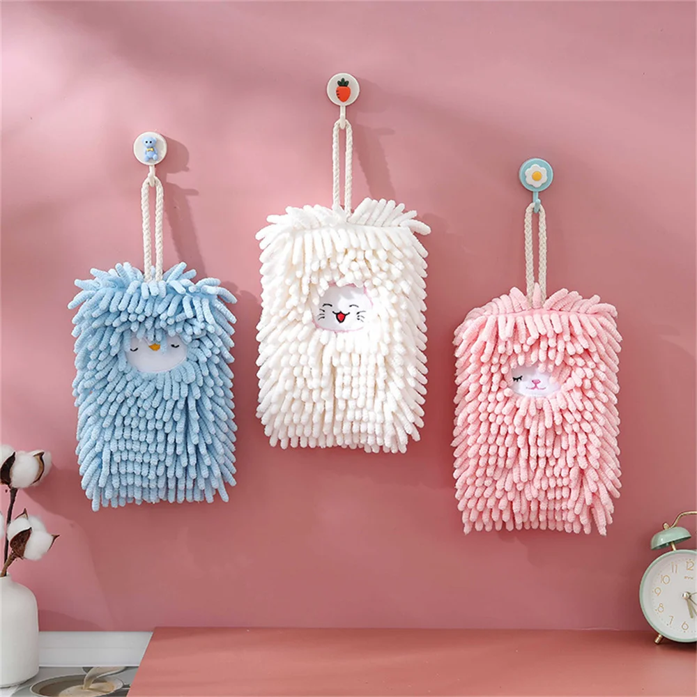 

Hanging Thick Chenille Wiping Cloth Super Absorbent Cartoon Cute Little Expression Wiping Cloth Bathroom Kitchen Accessories