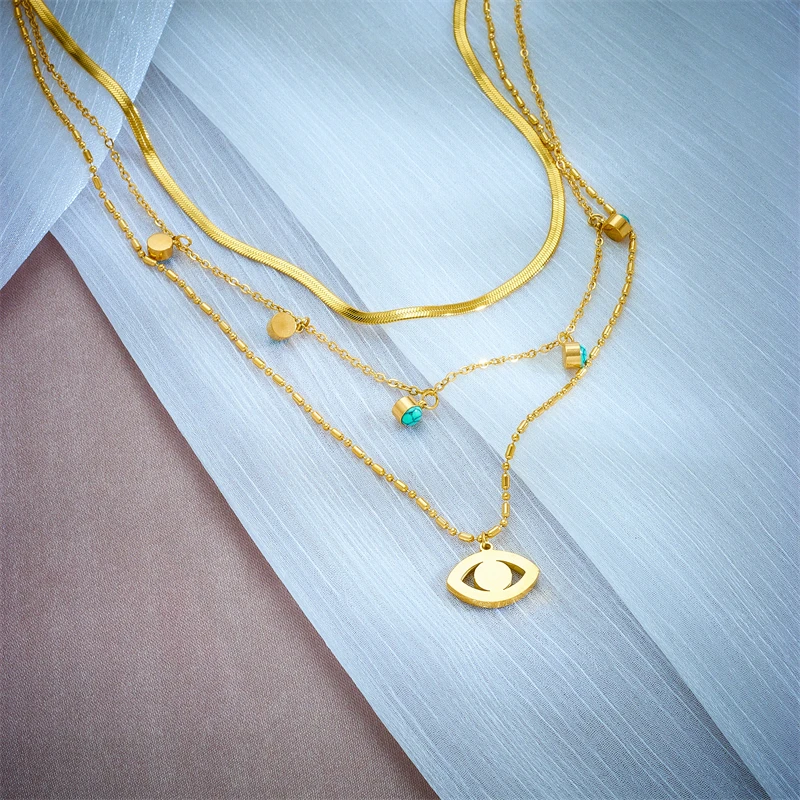 Ожерелье LAMENGLY из нержавеющей стали 316L с многослойным кулоном в виде глаза для