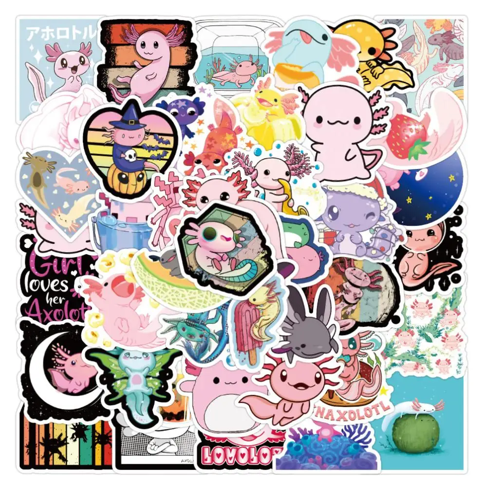 

10/30/50Pcs/setcute Animal Axolotl Stickers Graffiti Kids Toy Diy Diary Skateboard Phone Laptop Luggage Sticker Decal