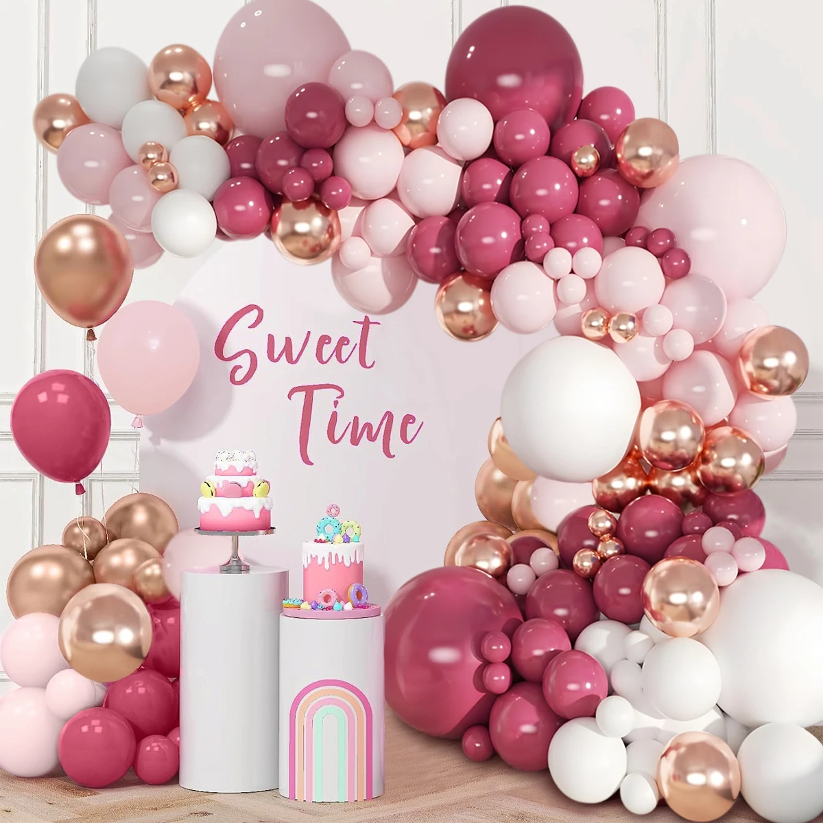 Розовая Искусственная Гирлянда Для Украшения Дня Рождения Воздушные Шары И